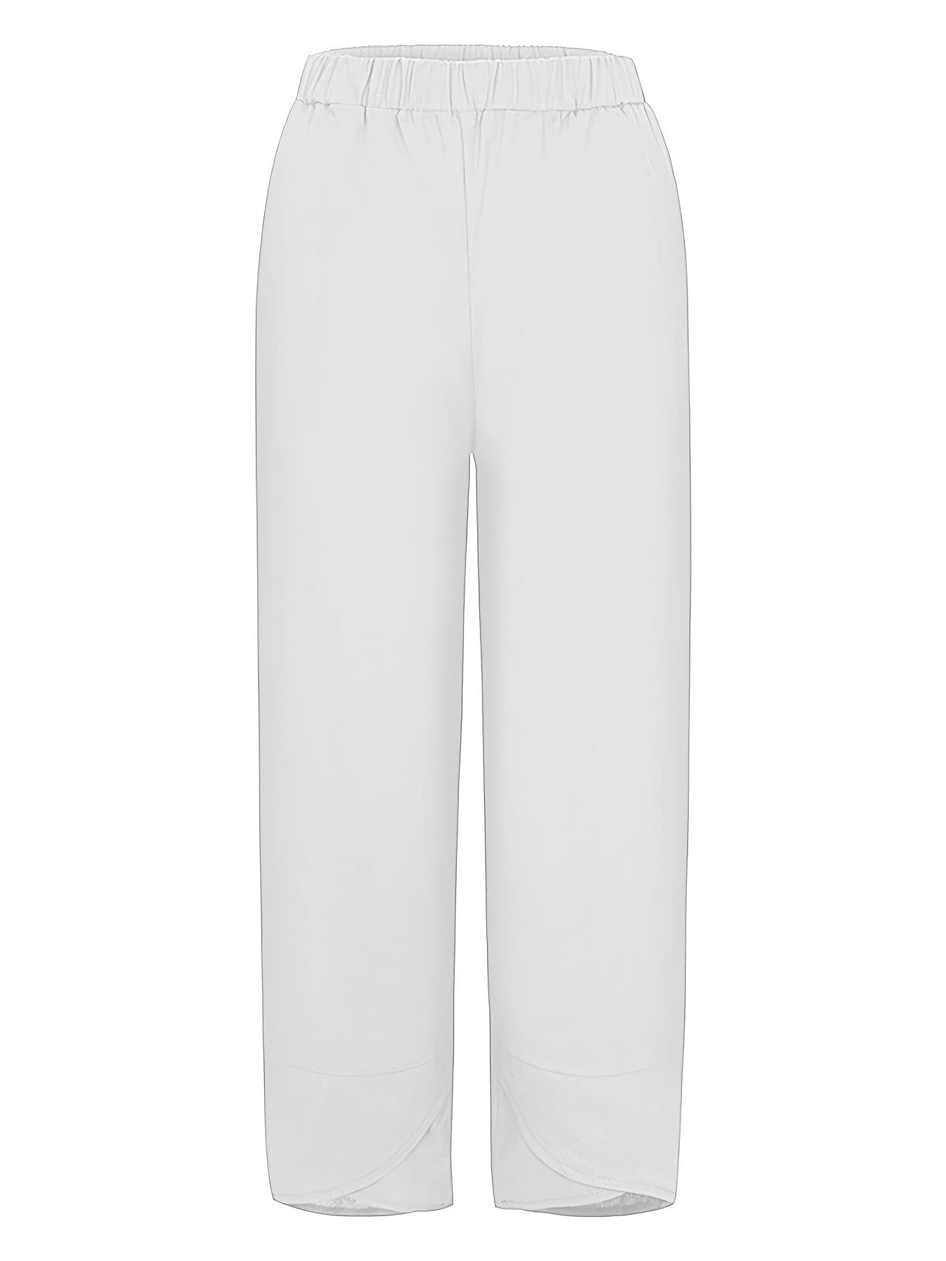 Solid Elastic Waist Pants Casual Loose Beach Pants With Pockets