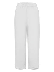 Solid Elastic Waist Pants Casual Loose Beach Pants With Pockets