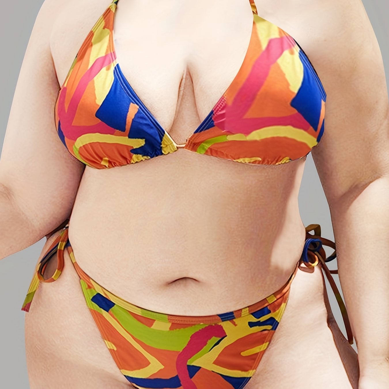  Abstract Print Bikini Set Backless Halter Neck Swimsuit Two Piece