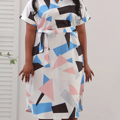  Women's Geometric Print Short Sleeve Dress