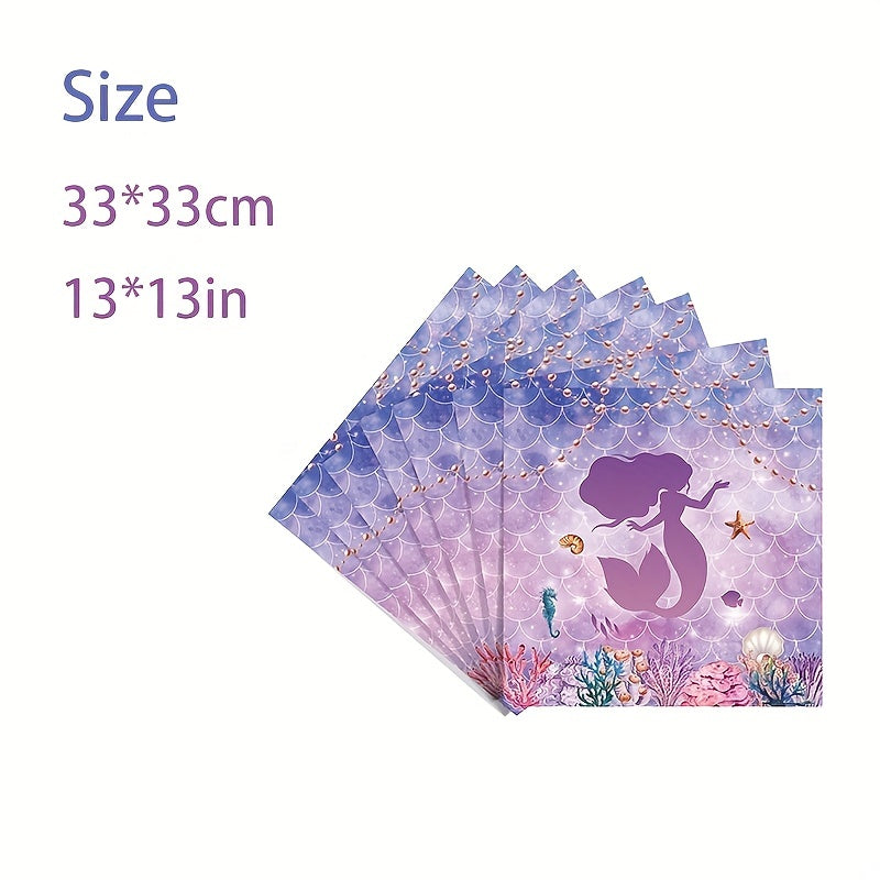 Mermaid Party Supplies Pink & Purple Tableware Set for Kids' Birthdays