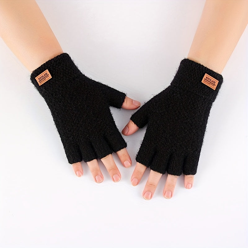 Men's Thick Knitted Half Finger Gloves for Autumn and Winter Outdoor Riding