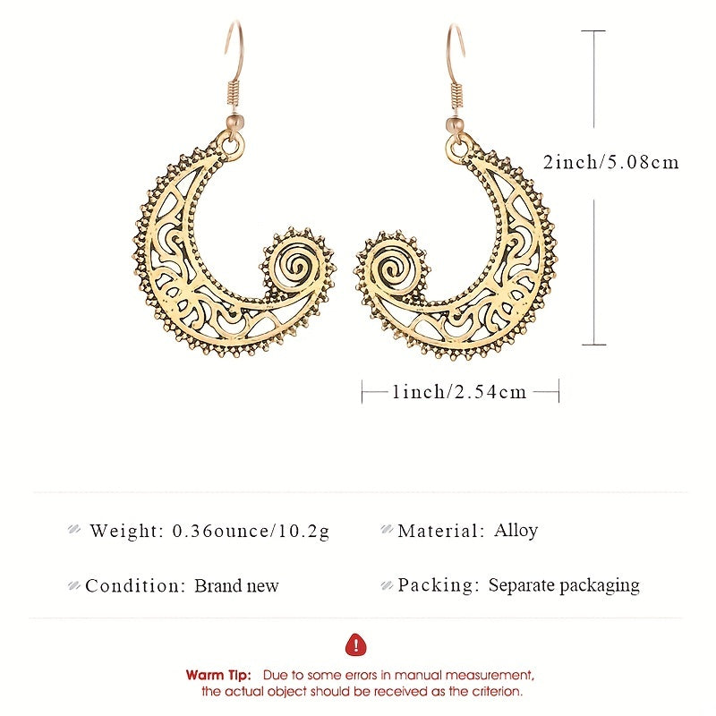 Bohemian Style Moon Hook Earrings Wave Spiral Shape Ear Drops