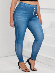 Plus Denim Print High Rise Skinny Leggings