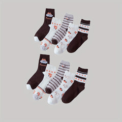 10 Pairs Cartoon Print Socks, Comfy Mid Tube Women's Stockings