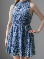 Ditsy Print High Neck Mini Dress