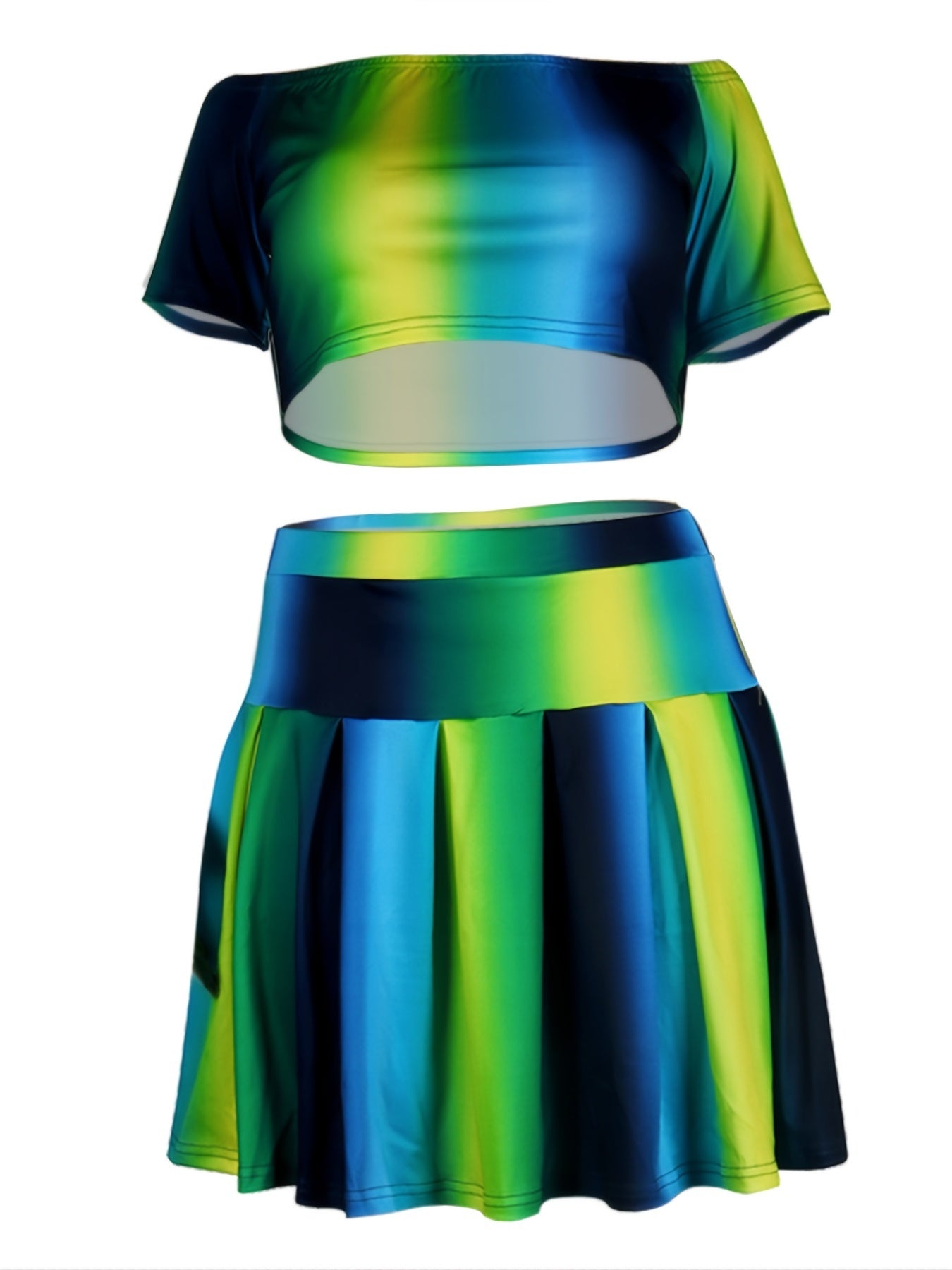  Ombre Off Shoulder Crop Top & Skirt Set