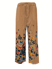 Men's Butterfly Pattern Straight Leg Pants Elastic Waist Beach Trousers