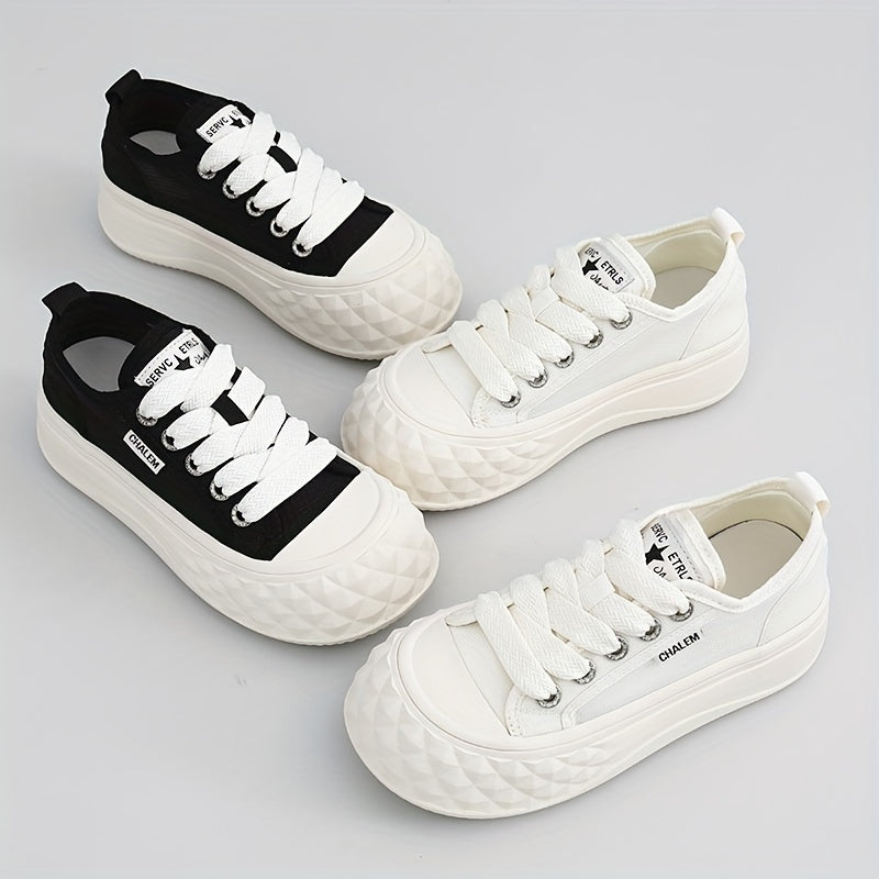 Women's Letter Patch Board Shoes Lace Up Thick Sole Walking Shoes
