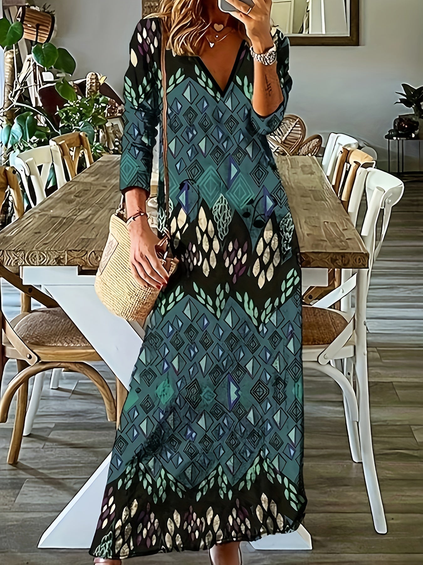  Geometric Print Maxi Dress
