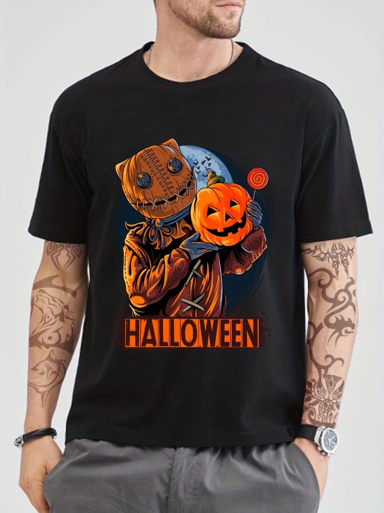Cotton Halloween Pumpkin Men's Graphic Tee Casual Comfy Tshirt