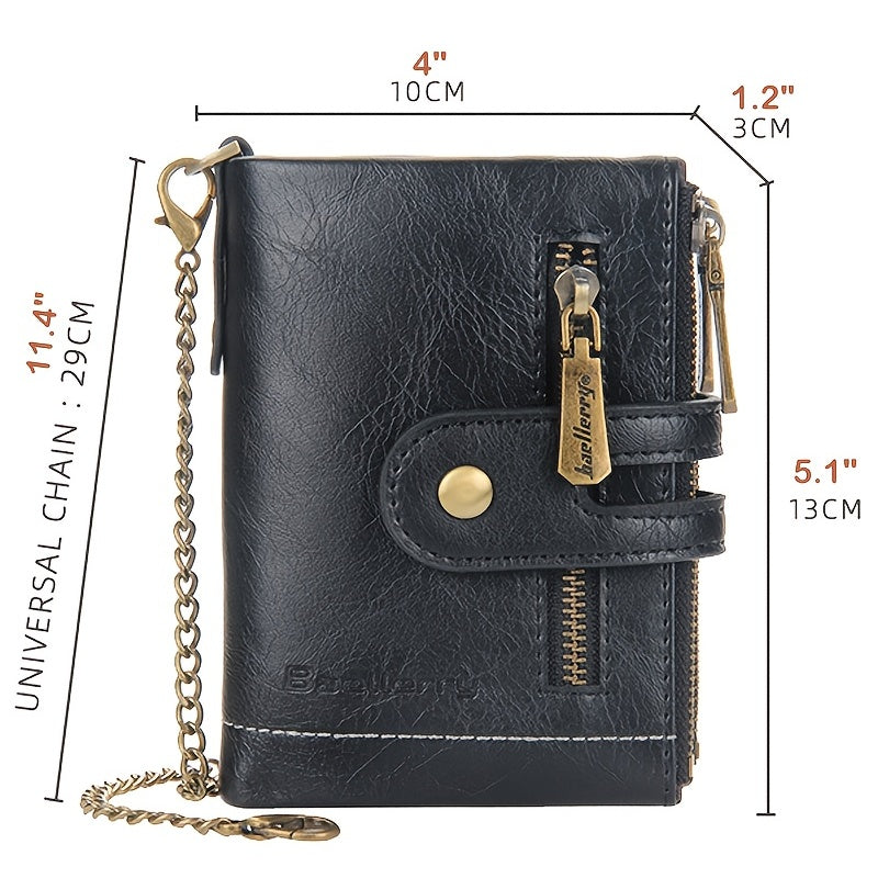 Men's Leather Bifold Wallet RFID Blocking Zipper Coin Purse