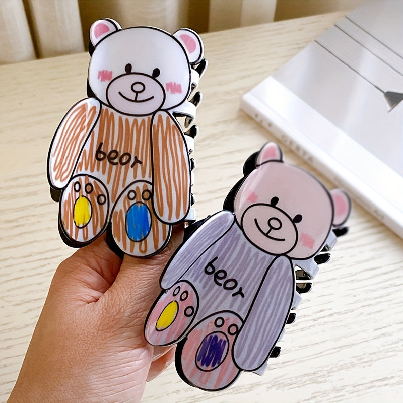 Cartoon Bear Decor Hair Claw Clip Acrylic Hair Claw Nonslip Ponytail Holder
