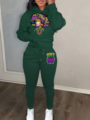 Women's Plus Figure & Letter Print Hoodie & Joggers Outfits 2 Piece Set