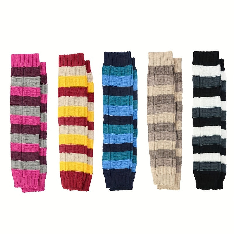 Colorblock Knitted Leg Warmers Knee High Socks Stockings & Hosiery