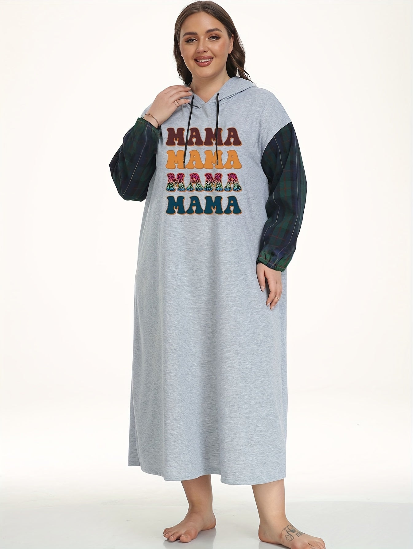  Colorful Letter Print Hooded Nightdress