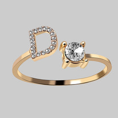 26 Letters Zircon Studded Adjustable Rings Jewelry