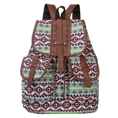 Rhombus Pattern Backpack Women's Canvas Drawstring Shoulder Bag