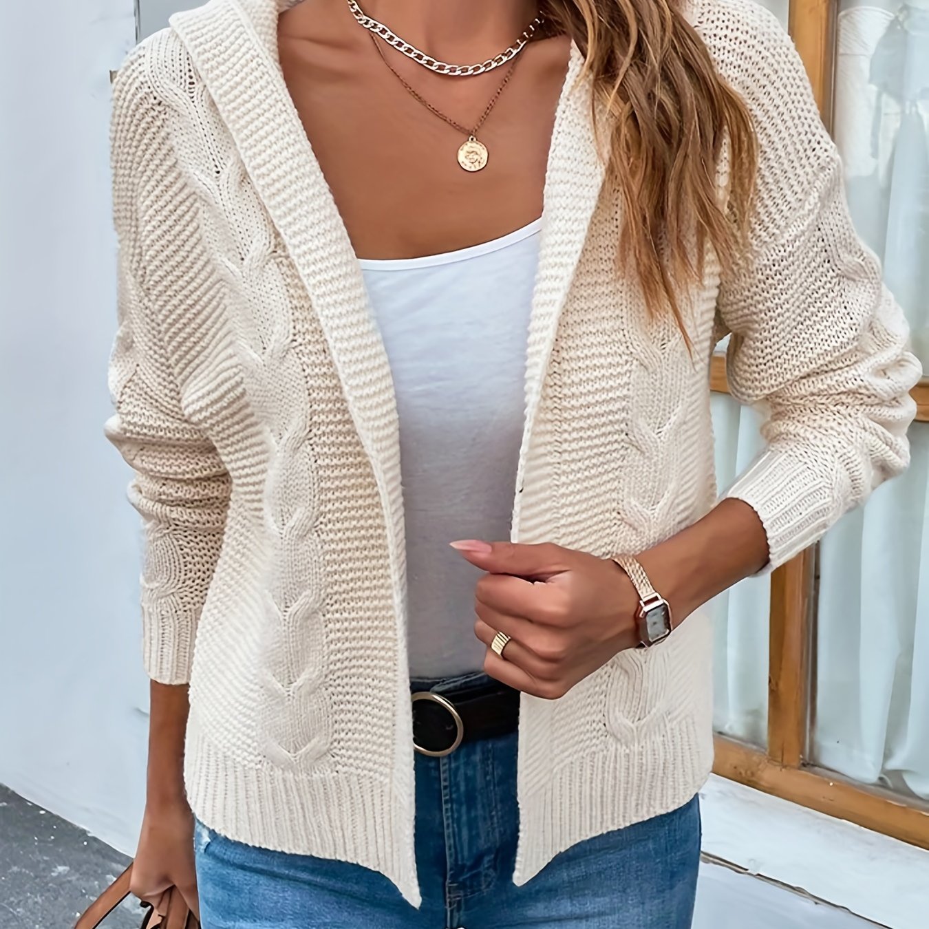  Casual Cardigan With Hoodie Women's Plus Medium Stretch Jersey Knit