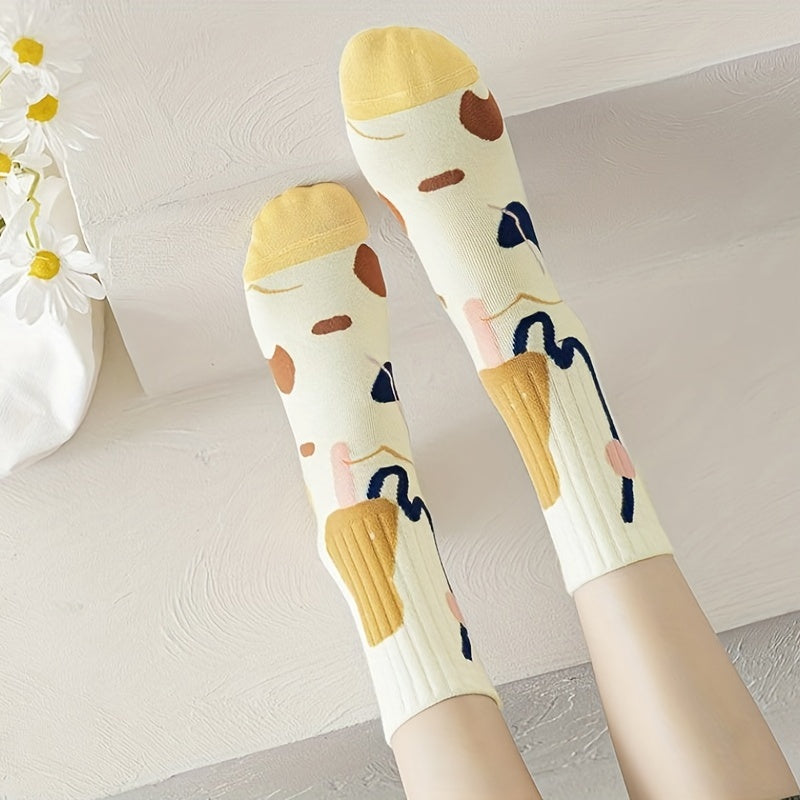 Floral Print Womens Mid Tube Stockings - 3 Pairs