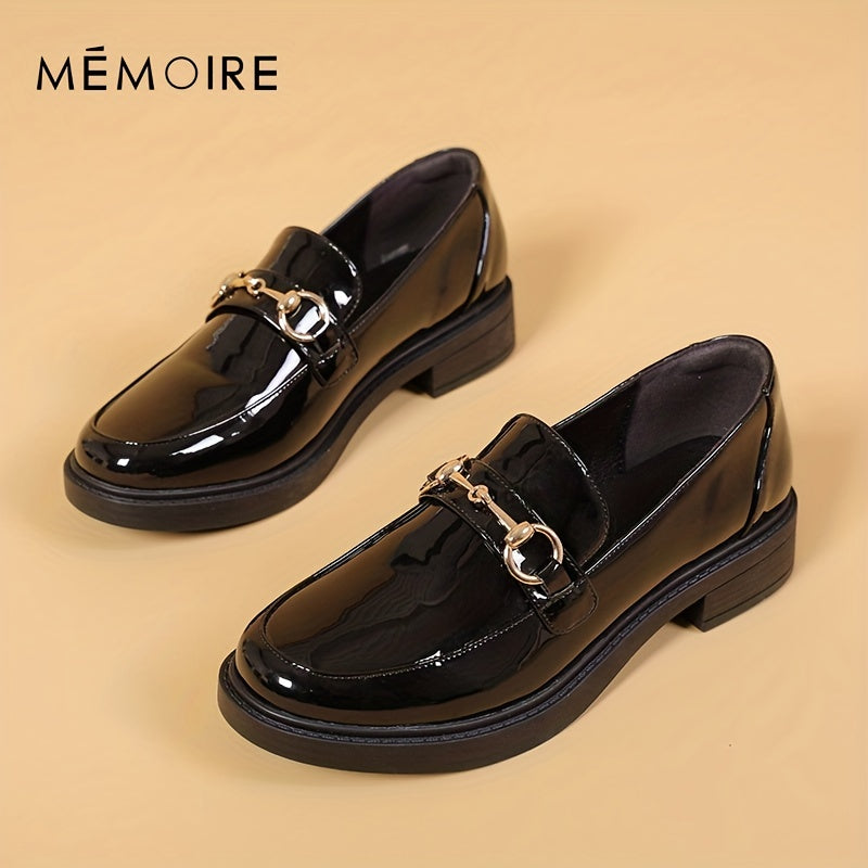 Women's Buckle Chunky Loafers Patent Leather Shoes