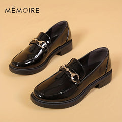 Women's Buckle Chunky Loafers Patent Leather Shoes