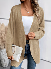  Solid Long Sleeve Open Front Cardigan