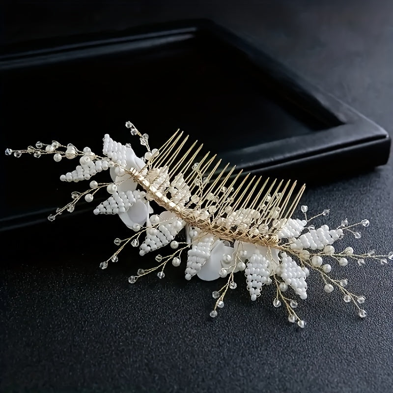 Faux Pearl Hair Comb Head Piece Flower Hair Accessories For Women