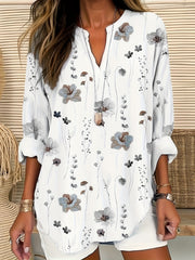  Floral Print Long Sleeve Tunic Shirt