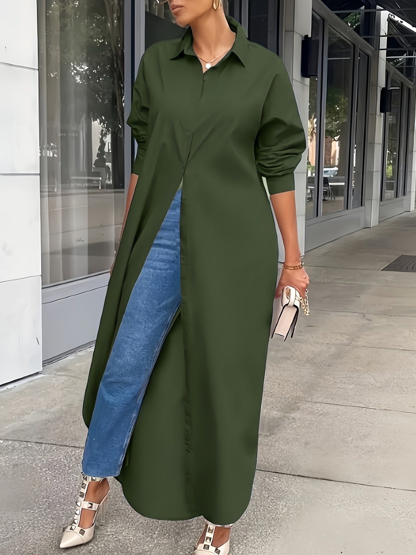  Casual Blouse Women's Plus Solid Button Up Long Sleeve