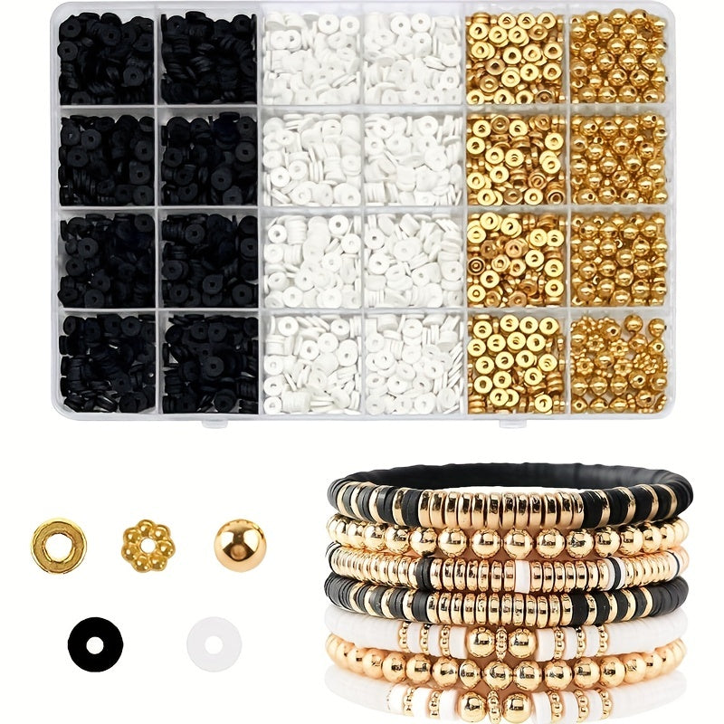 4000pcs Friendship Necklace Bracelet Making Kit Polymer Clay Beads Golden Beads