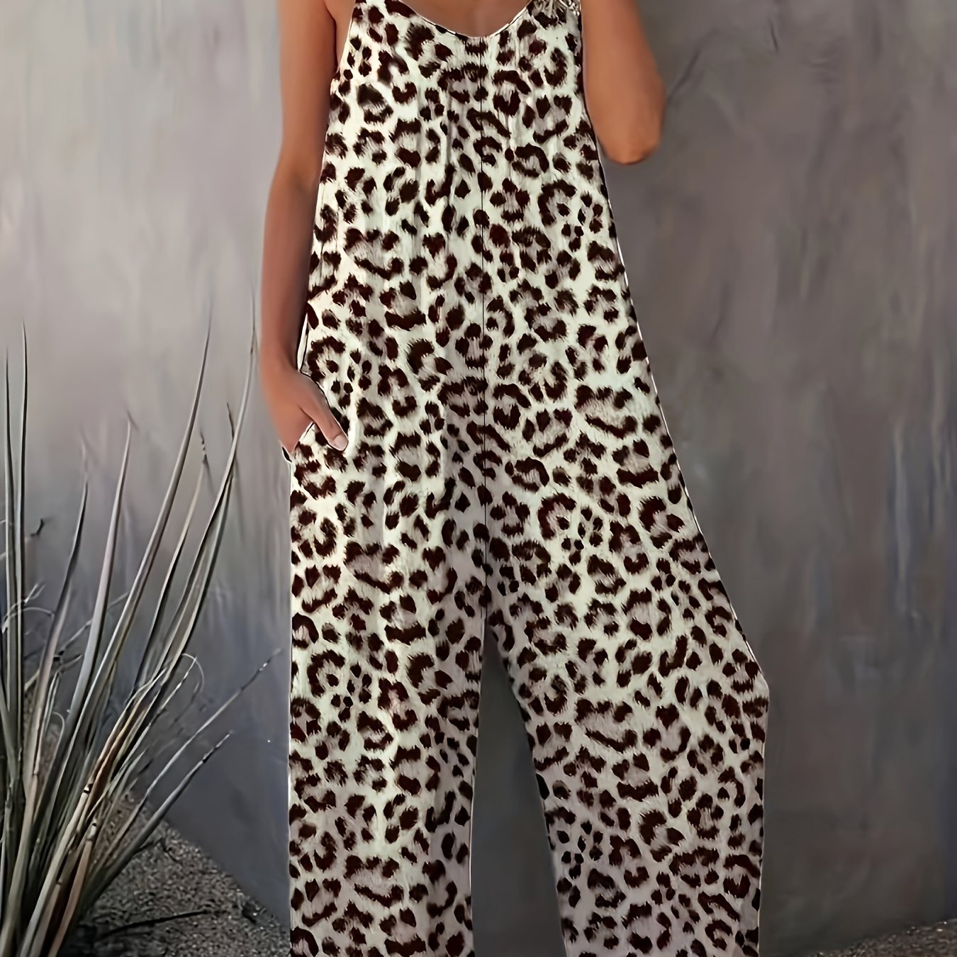  Leopard Print Cami Jumpsuit with Pockets