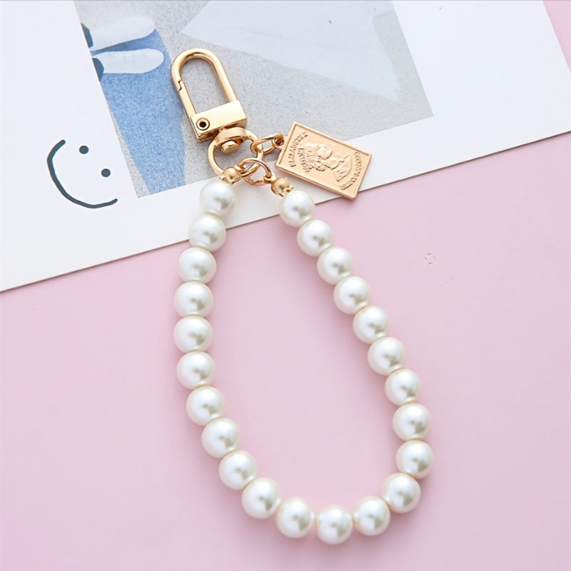 Faux Pearl Crystal Wristlet Keyring Bag Keychain