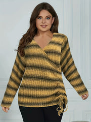  Stripe Print Surplice Neck Knit Top