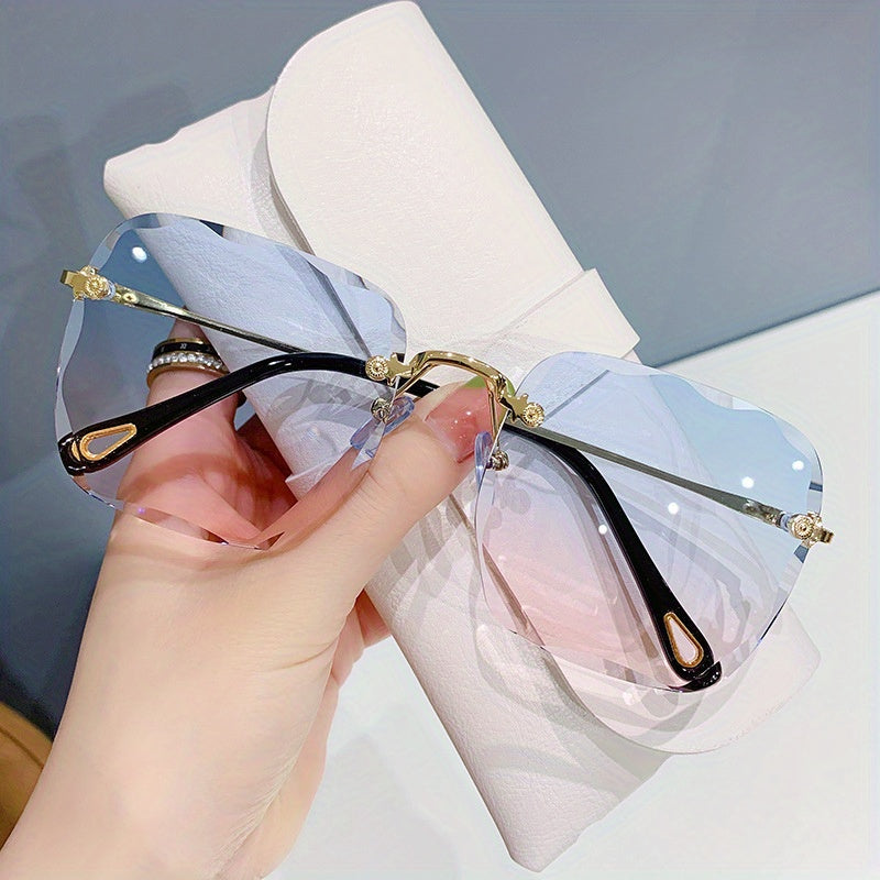 Ombre Lens Sunglasses Metal Temple Rimless UV400