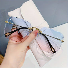 Ombre Lens Sunglasses Metal Temple Rimless UV400