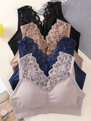 4pcs Lace Wireless Bras Breathable Everyday Bra Women's Lingerie