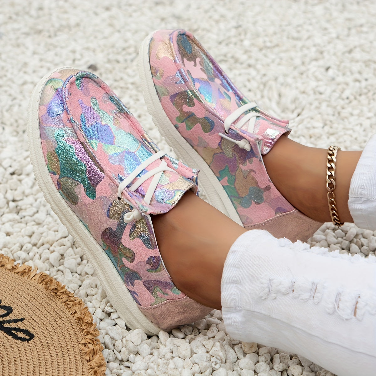 Casual Colorful Graffiti Slip On Low Top Loafer Shoes for Girls