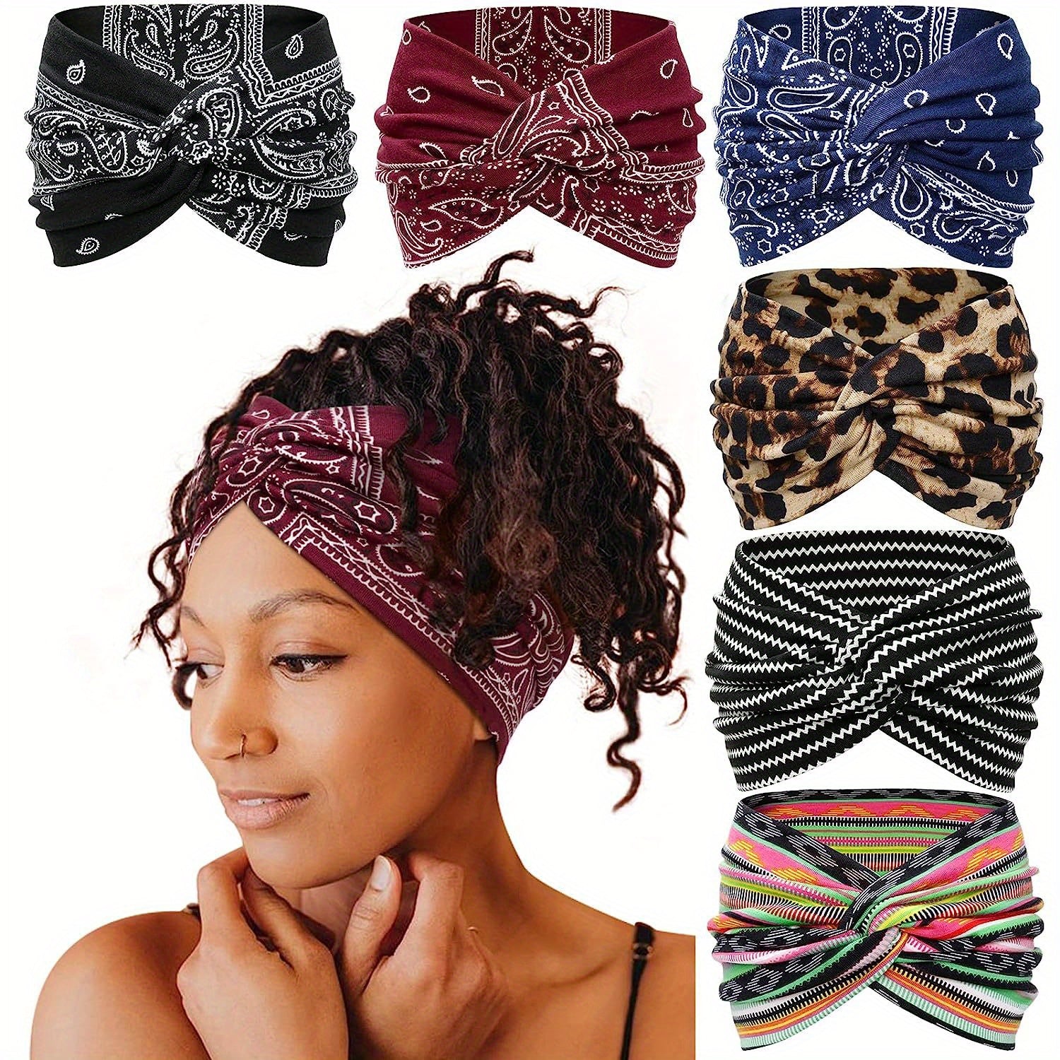 6pcs Floral Criss Cross Headbands for Women Girls
