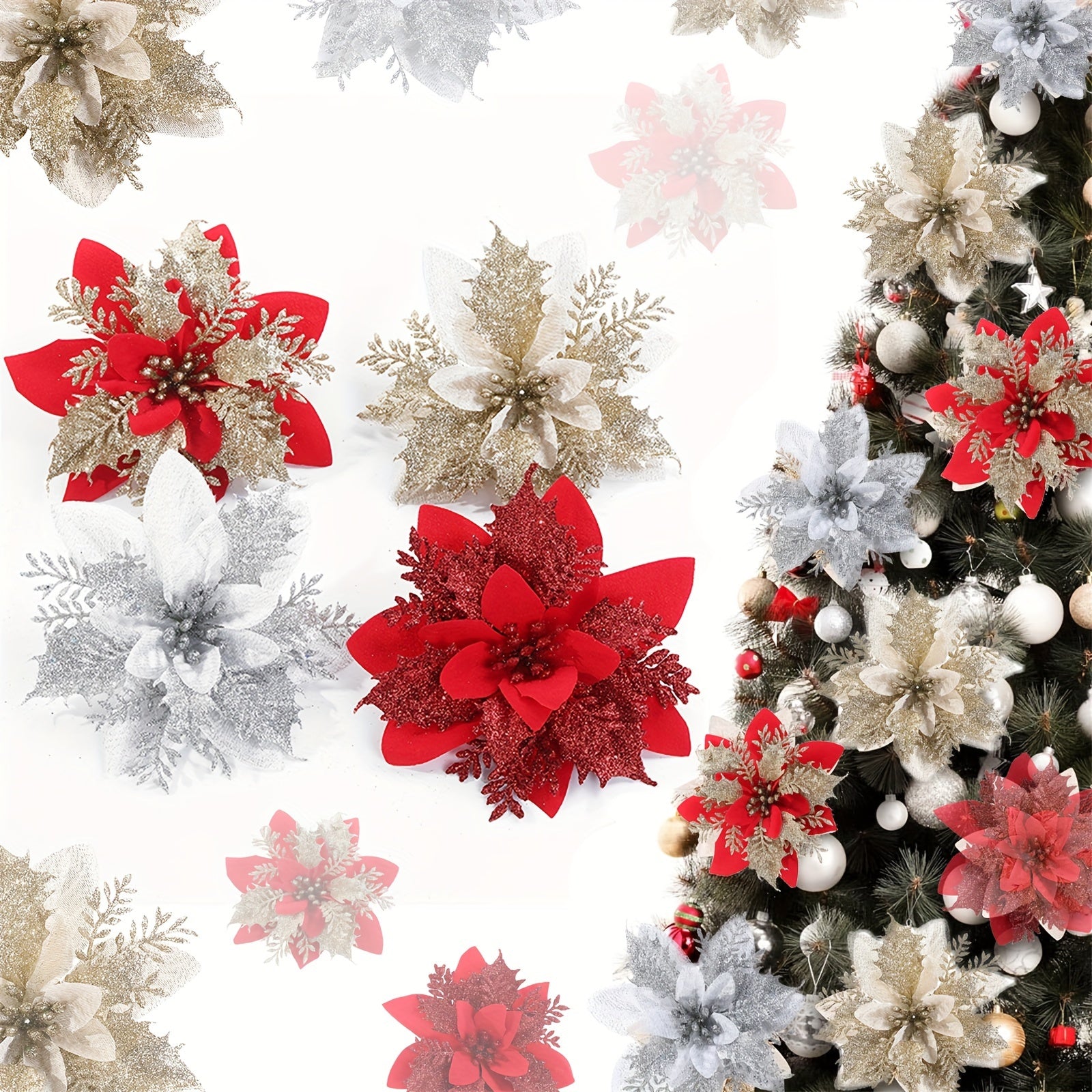 12pcs Artificial Poinsettia Flower 13 97 Cm Christmas Flowers Decoration