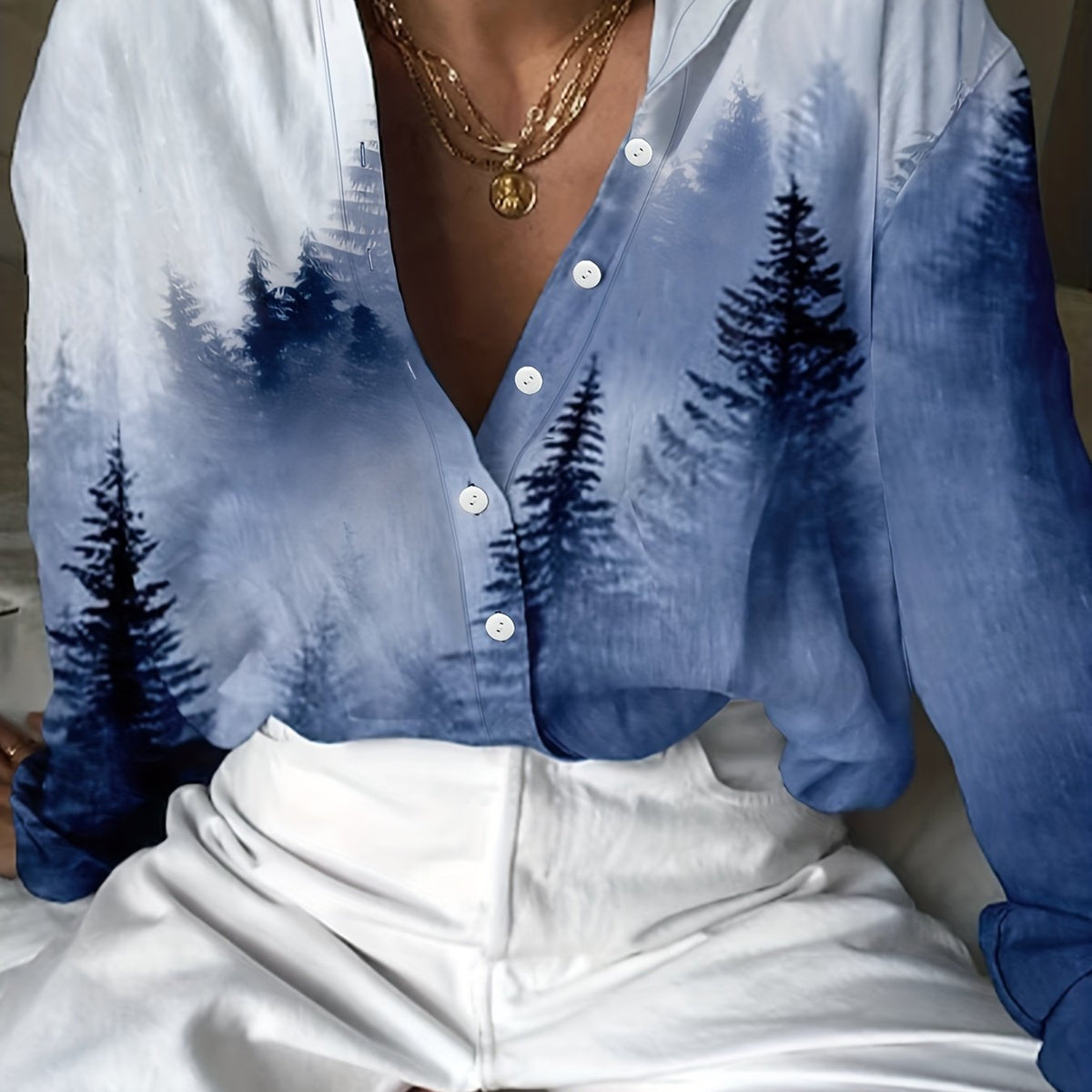  Women's Blouse Long Sleeve Button Up Shirt