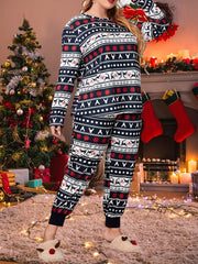  Christmas Elk & Snowflake Print Tee & Pajama Set