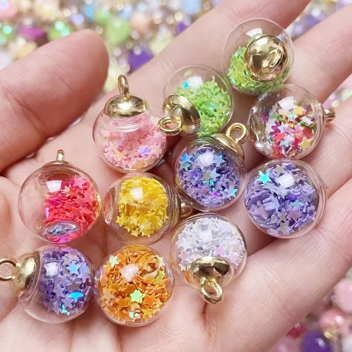 20pcs Mixed Colors Stars Glass Ball Wishing Bottle Pendant Charms DIY