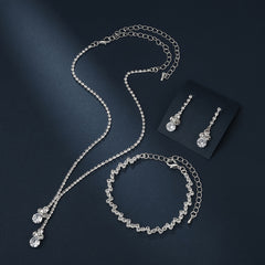 Rhinestones Jewelry Set Pendant Necklace Dangle Earrings Chain Bracelet