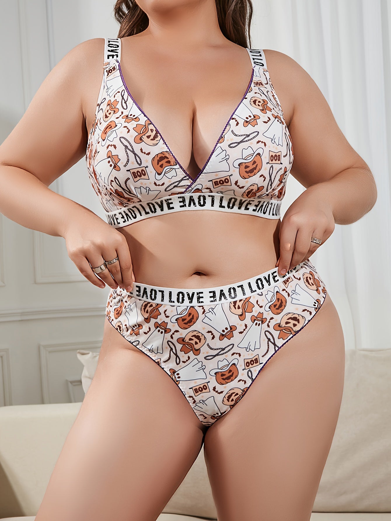  Ghost & Pumpkin Print Lingerie Set
