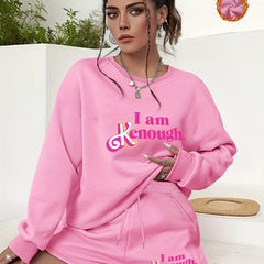  2 Piece Set Women's Slogan Print Sweatshirt & Shorts