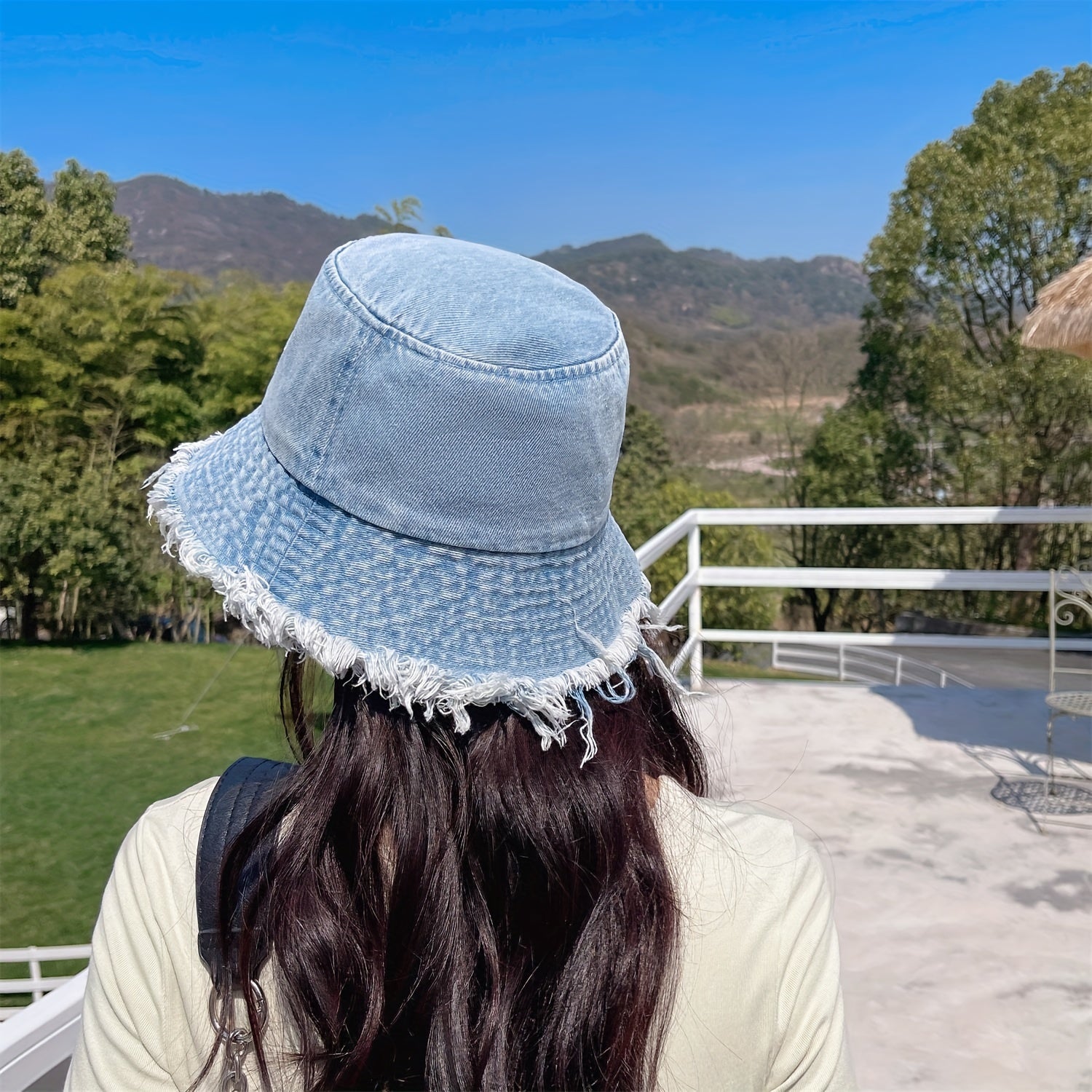 Distressed Denim Bucket Hat Vintage Washed Fisherman Cap