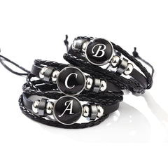 Stackable PU Leather Chain Bracelet with 26 English Letter Pattern