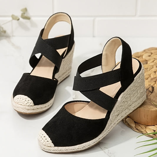 Women's Closed Toe Espadrilles Wedge Sandals Comfortable Slip-On Heels