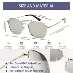 OUWEN Polarized Hexagon Square Sunglasses Small Polygon Aviators